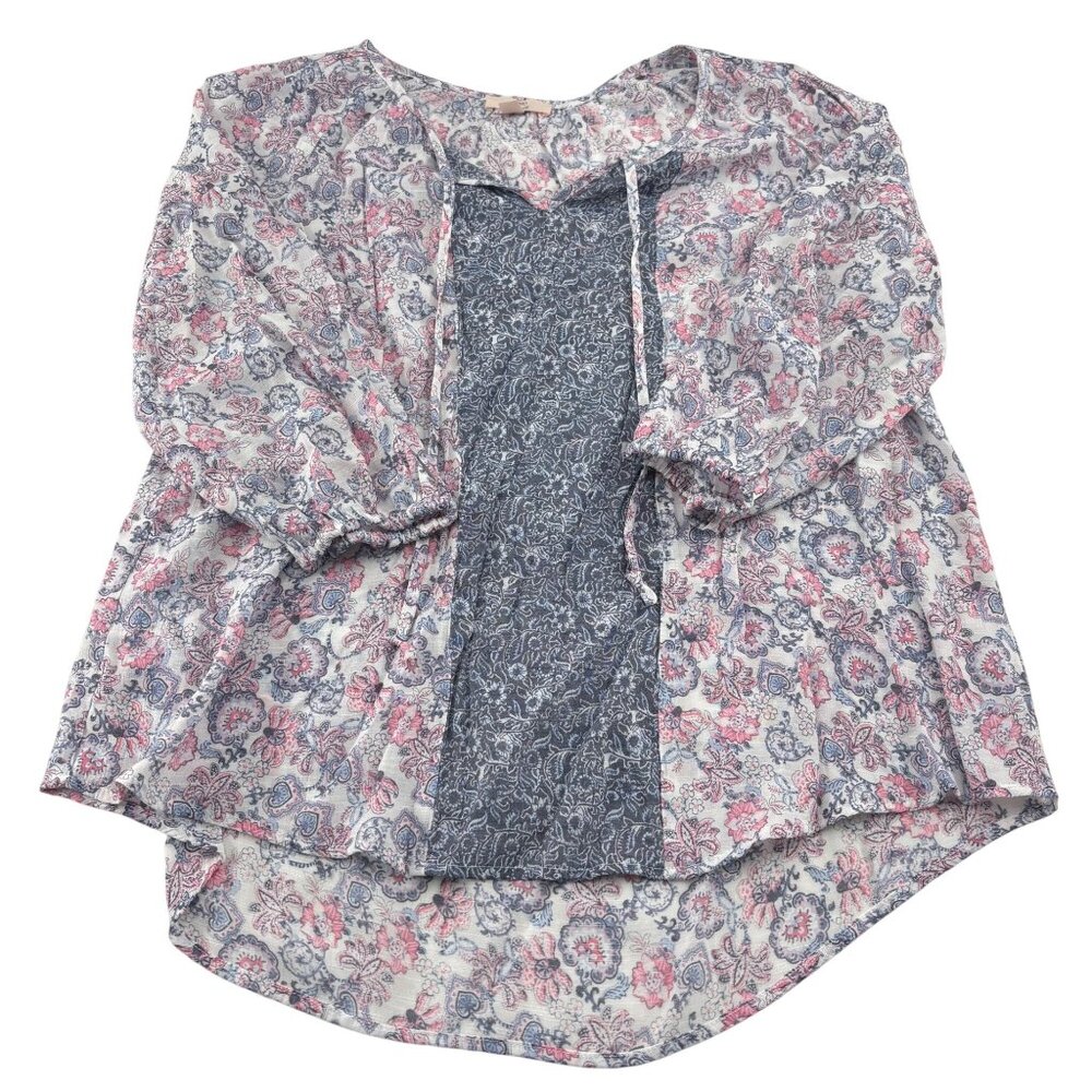 Como Vintage Women's Floral Blouse L Rayon/Polyester Boho Pullover 3/4 sleeves